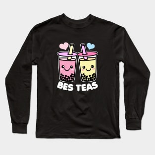 Bes Teas Cute Kawaii Bubble Tea Pun Besties Long Sleeve T-Shirt